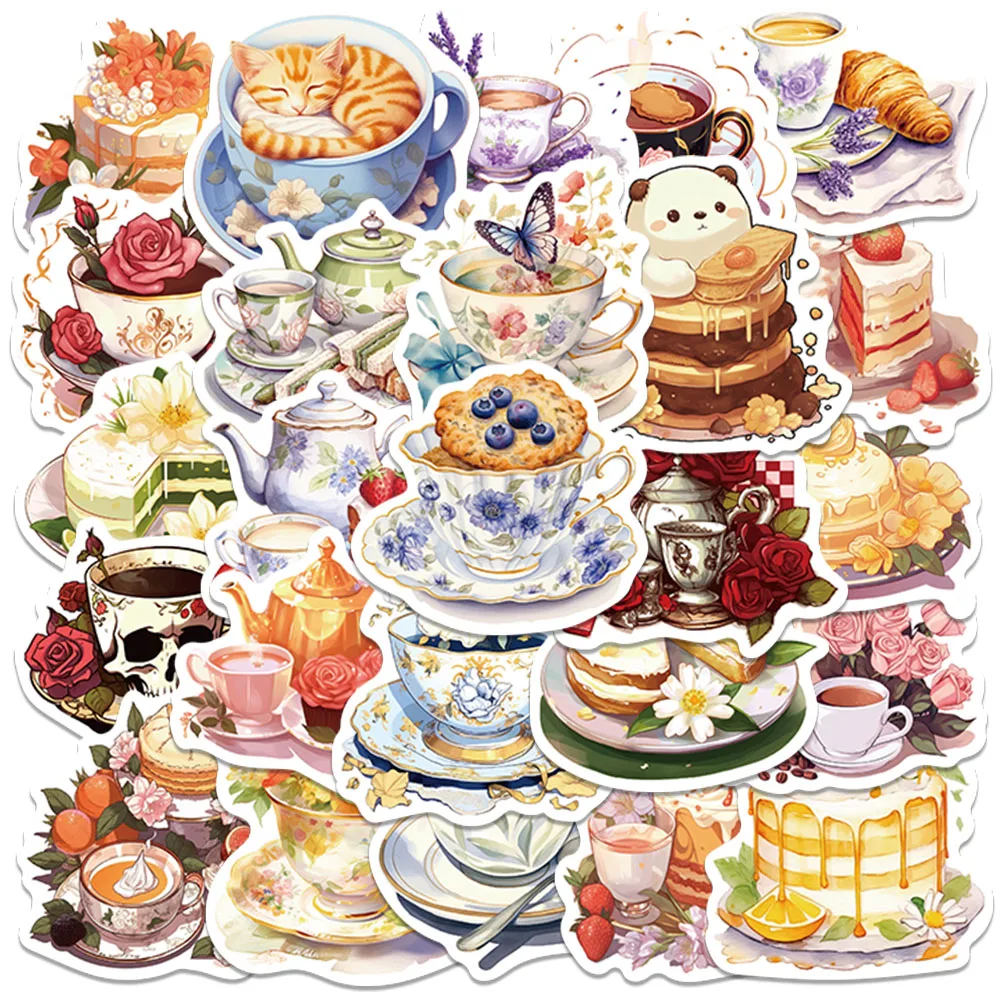 

49pcs Cute Cartoon Afternoon Tea Cake Food Stickers Laptop Decals Luggage Guitar Phone Diary Vinyl Waterproof Graffiti