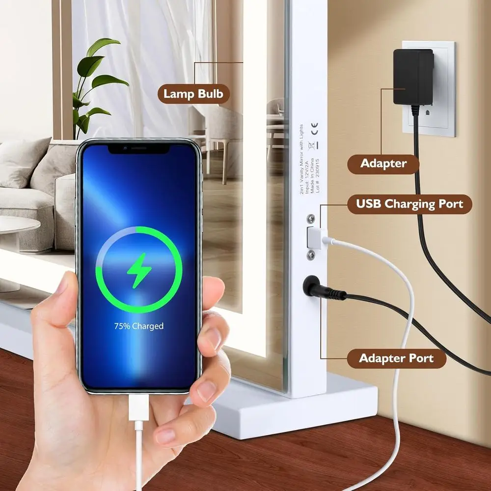 مرآة زينة مضيئة، 23 × 19، 10 مرات مدمجة مكبرة، أوضاع 3 ألوان، تحكم باللمس #6