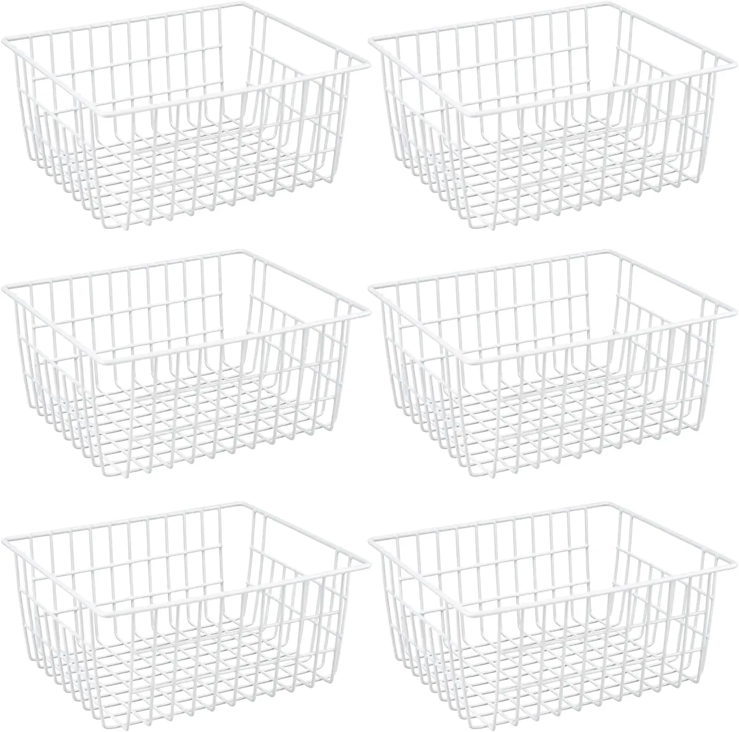 

Large Metal Wire Storage Baskets with Handles, Set of 6 White Organizer Bins for Kitchen Pantry Closets