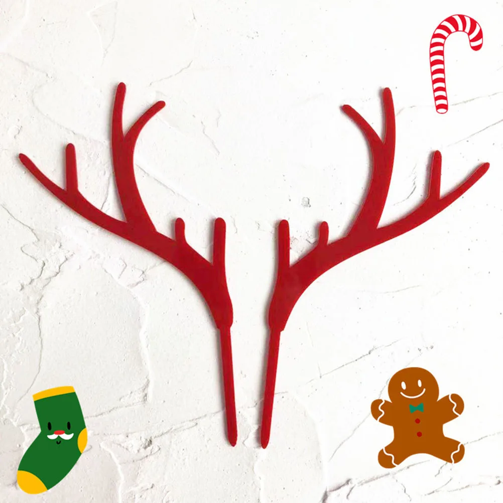 

5pcs Christmas Antlers Cake Toppers Acrylic Cupcake Picks For Birthday Baby Shower Party Food Decorations Deer Shape Xmas Muffin