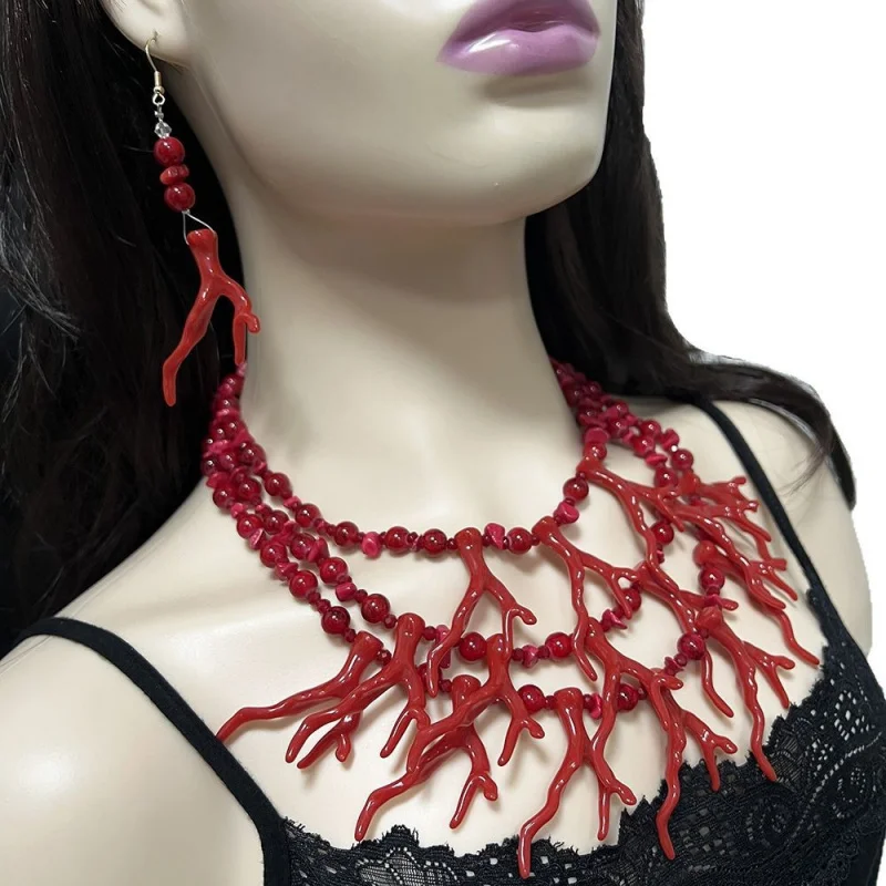 

Unique and Romantic Antlers Coral Branch Multi-Layer Necklace Natural Stone Beads Cross-Border Hot Sale Fashion Chain Set