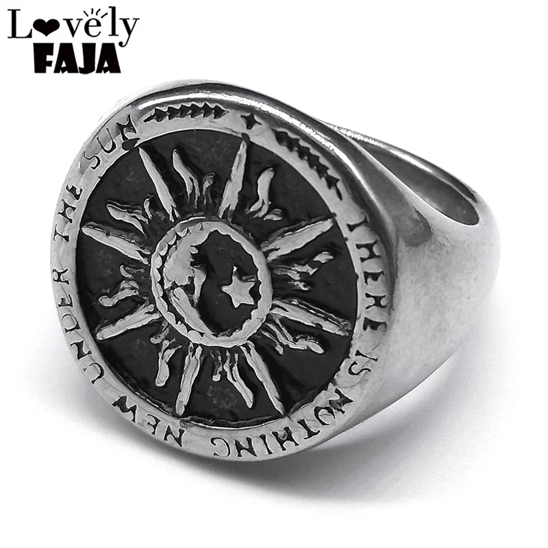 There Is Nothing New Under the Sun Ring for Men Stainless Steel Retro Sun Moon Metal Rings Party Jewelry Mujer Bijoux R594S03