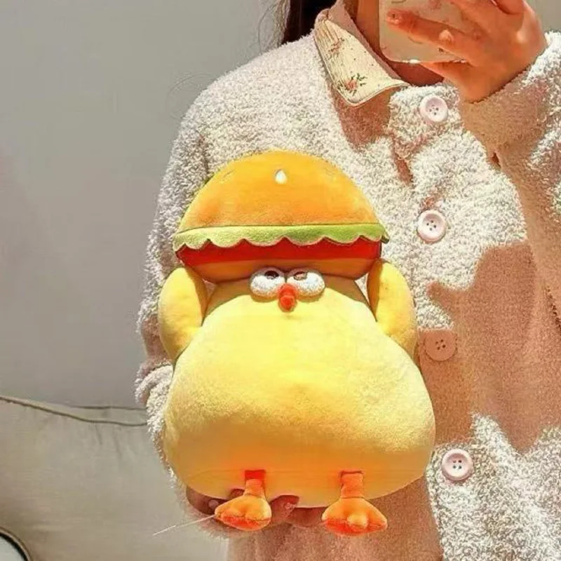 Cute Hamburger Chick Plush Toy Set 2pcs Soft Stuffed Chicken Doll Funny Burger‑Shaped Plush Pillow Home Sofa Decor Gift for Kids