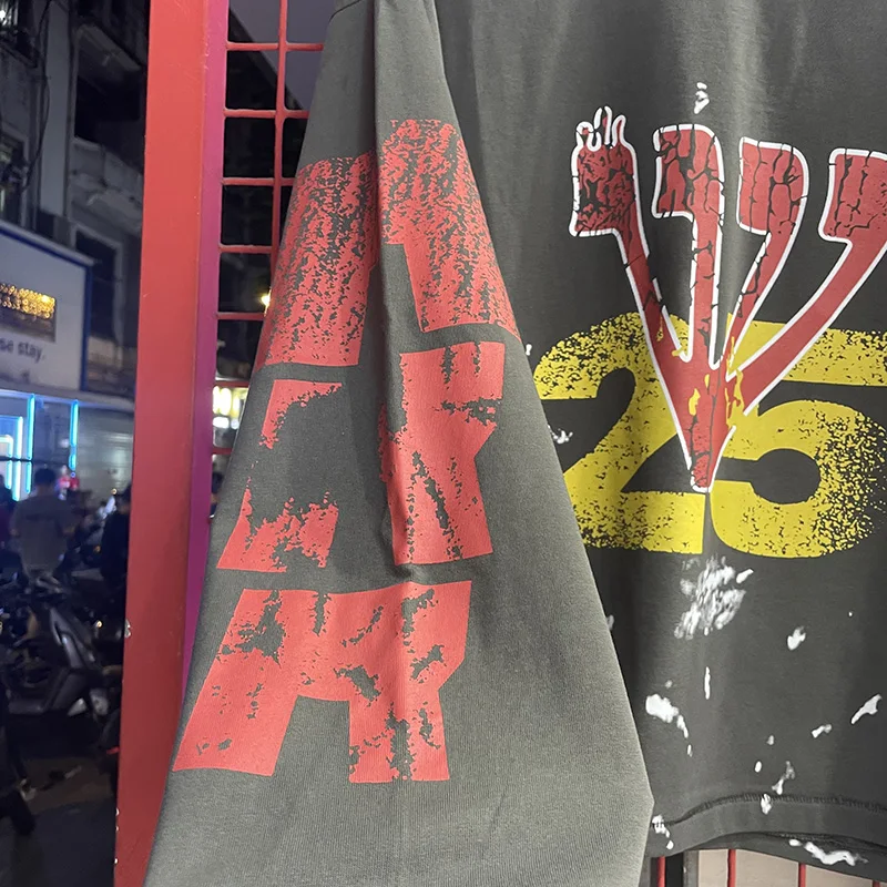 تي شيرت قطني عالي الجودة كبير الحجم RRR 123 قاعدة تي شيرت للرجال والنساء عتيق باللون الرمادي الفحمي والحبر RRR123 تي شيرت بأكمام طويلة تي شيرت