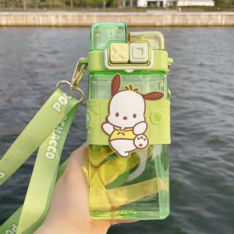 New Arrival Sanrio Melody Onpompurin Kuromi Cinnamoroll Plastic 520ml Large Capacity Bottle Double Drink Cup Cartoon Water Bottl