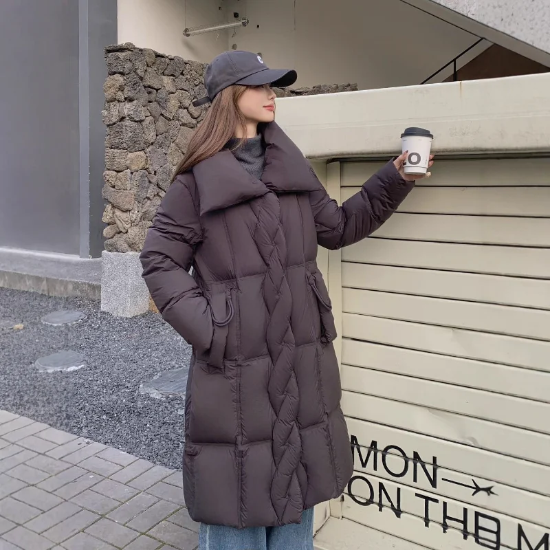 سترة نسائية طويلة للأسفل مجموعة خريف وشتاء 2025 أنيقة، فضفاضة، تنحيف، سميكة، معطف دافئ عصري #3