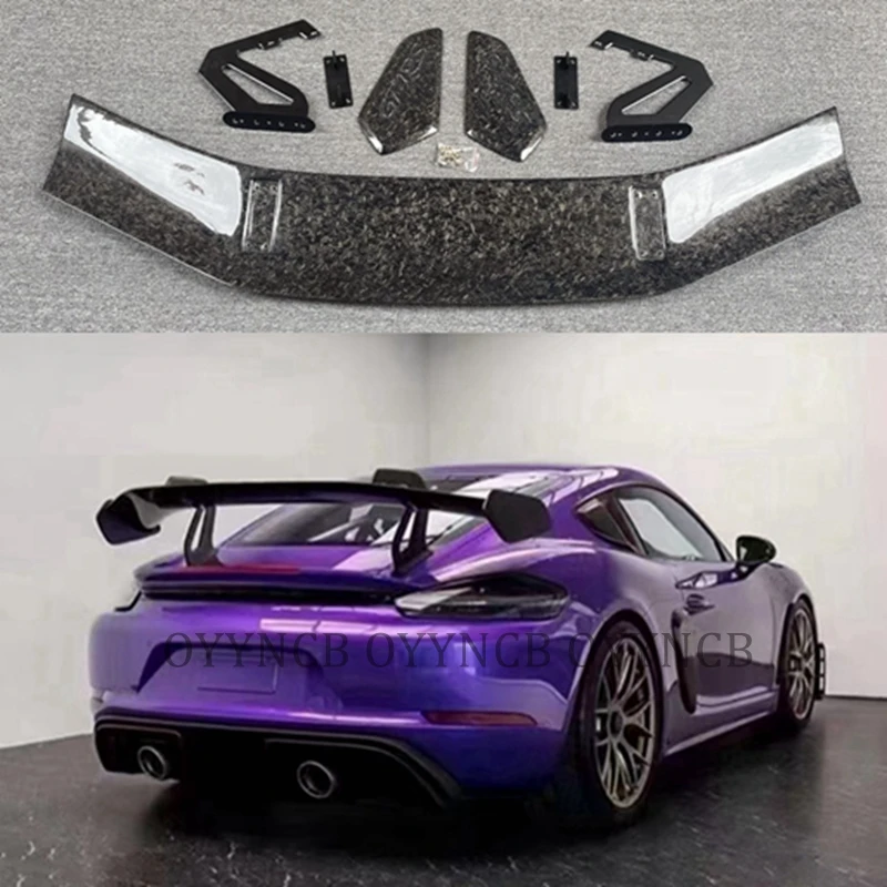 Carbon Fiber Rear Trunk Boot Tail Spoiler Double-Deck Wing Lip For Porsche Cayman 718 987 997 998 981 911 Boxster GT4RS Style