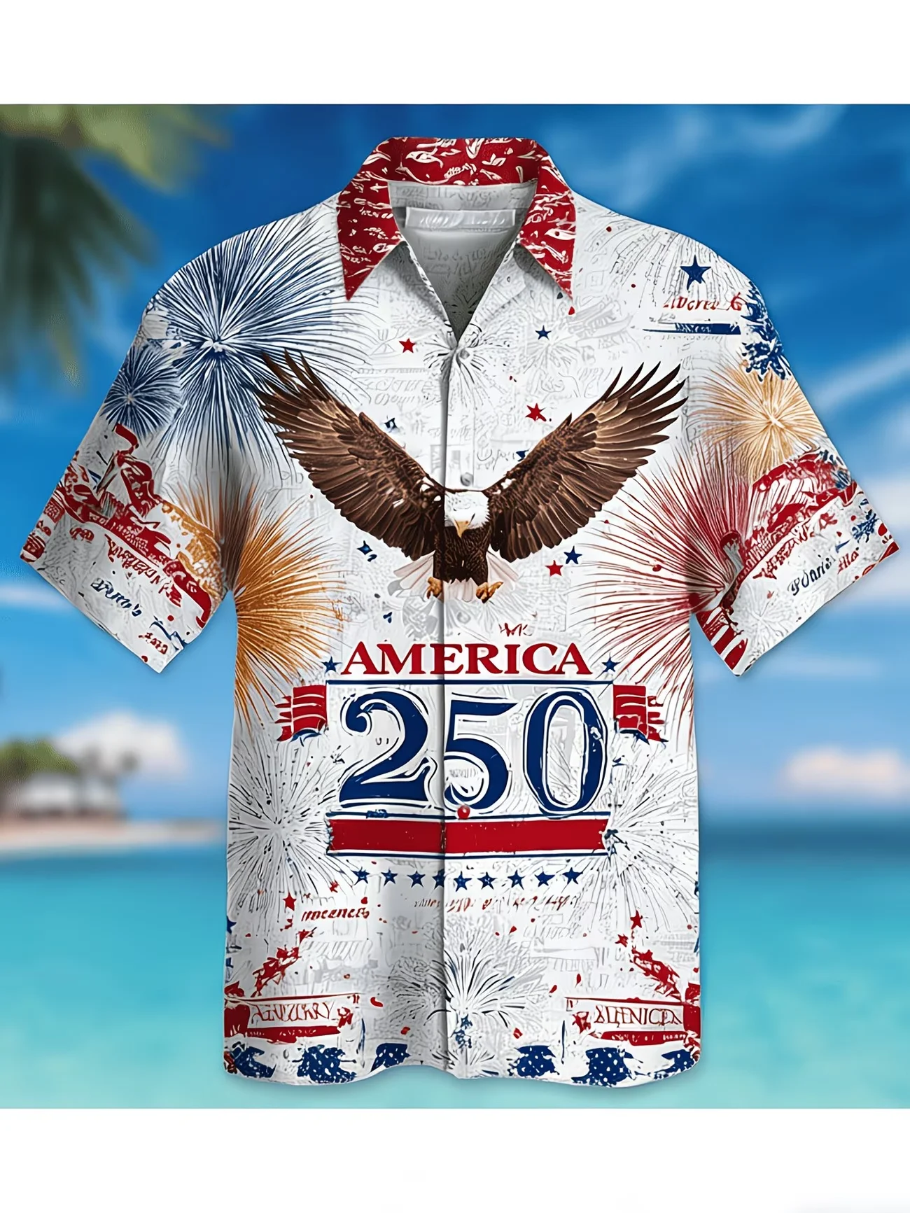 Mens 1776 2026 250th US Independence Anniversary Patriotic Print Short Sleeve Button Down Hawaiian Shirt