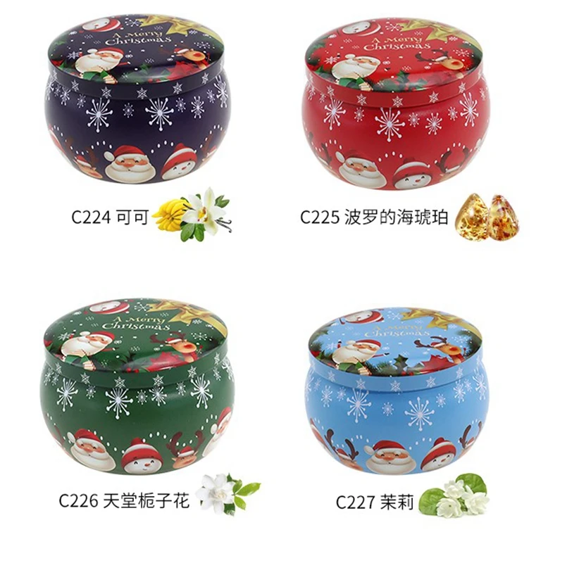 4Pcs Christmas Metal Tin Jars Coffee Tea Spice Candy Jewelry Storage Case Candle Making Containers Decorations Boxes 4.4OZ