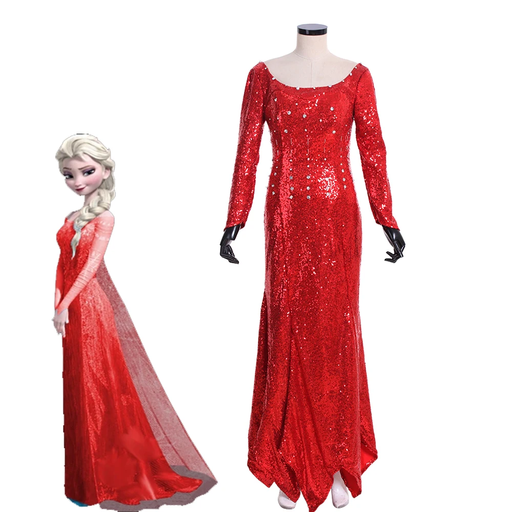 

Movie Princess Cosplay Elsa Costume Woman's Red Tight Princess Dress Stage Performance Hallolween Cos Show Dress