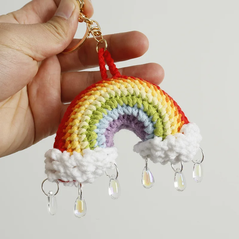 

Handmaking Crochet Rainbow Keychain For Gifts Knitting Rainbow Pendant Car Keys Accessories Knitted Rainbow Keyrings Wholesale