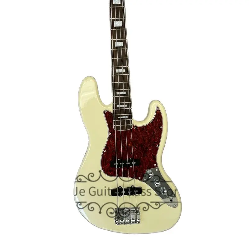 

Cream Yellow Bass 4 Strings Bass Guitar Rosewood Fingherboard Red Tortoise Shell Pickguard Fixed Bridge