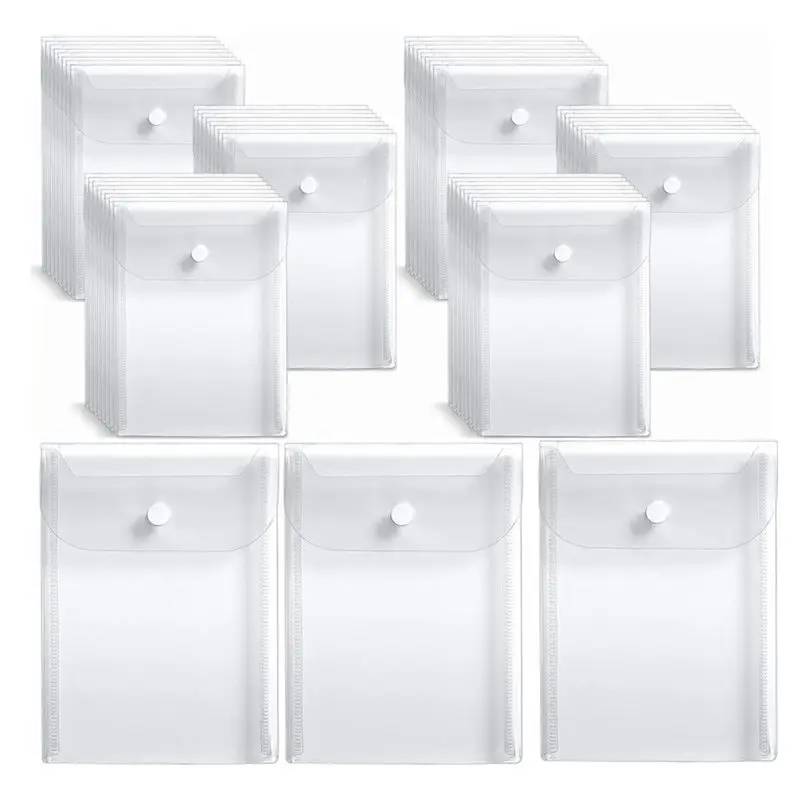 WORTHOWN-Reusable Plastic Folders 50Pcs For Stamps, Cutting Dies- Clear Snap Plastic Envelopes 5X7 For Stamp And Die Storage Poc