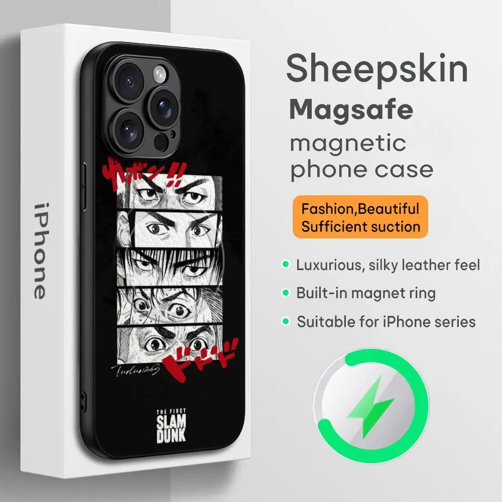 Classic Anime Slam Dunk Phone Case For iPhone 16 15 14 13 12 11 Plus Pro Max  High-end Luxury Magsafe Sheepskin