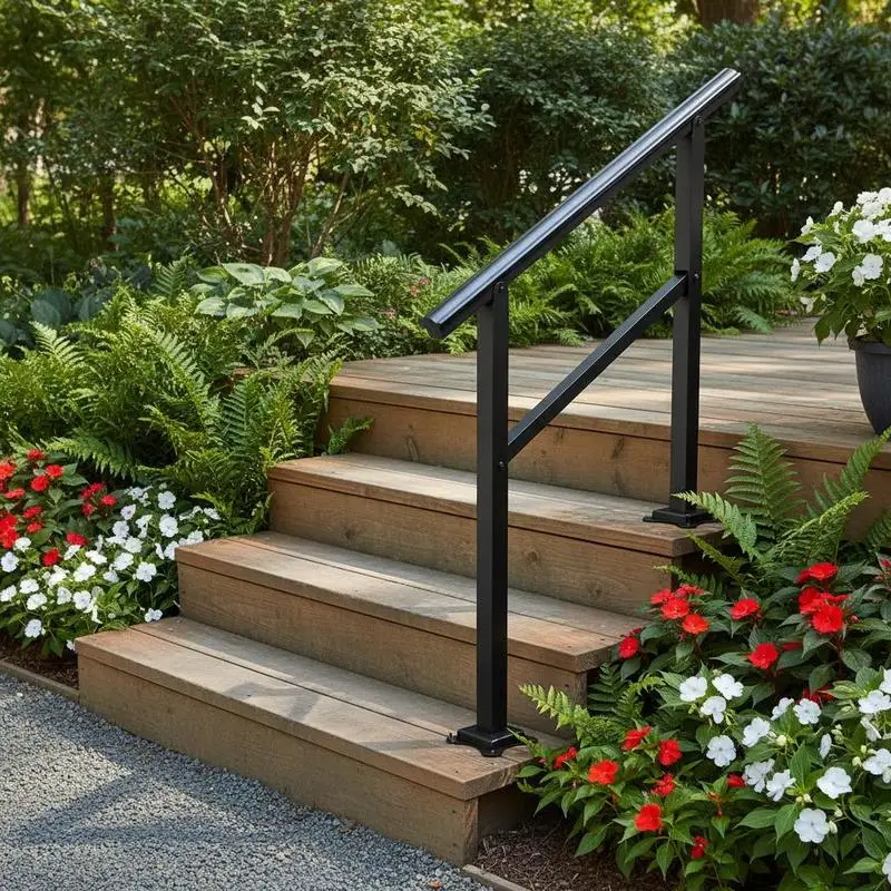 Rampe d'escalier 91x89,5 cm en aluminium réglable 0-30° °   Rambarde 2-3 marches, garde-corps, capacité 75 kg, tube épaisseur 2 mm, base 13,2x13,2x0,5 cm pour jardin, extérieur, maison, bâtiment
