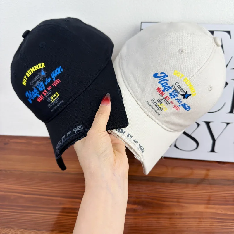 Personalized Spring Letter Printed Holey Baseball Cap for Neutral Trendy Colorful Collage Design Outdoor Leisure Hip-Hop Sun Hat