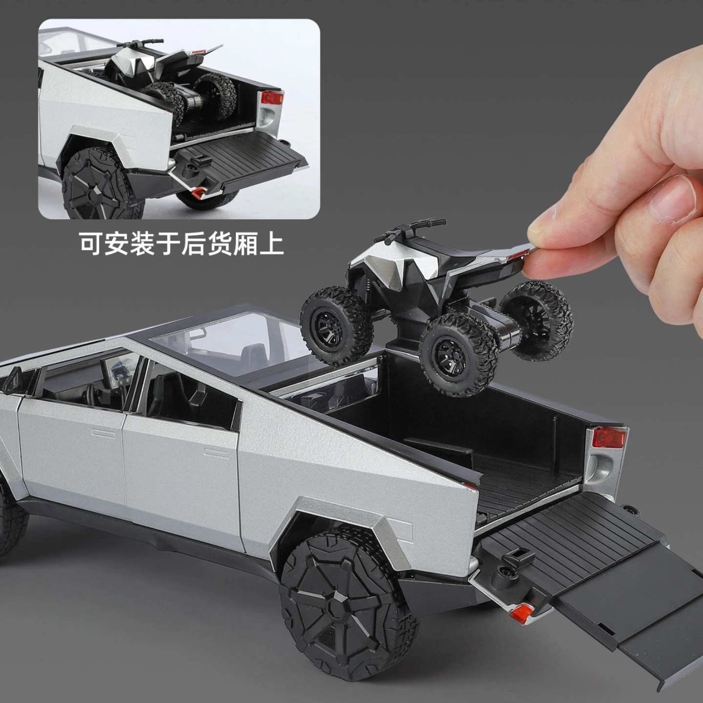 รถบรรทุกไซเบอร์ทรัค 1:24 รถกระบะพร้อมรถพ่วง รถบ้าน ของเล่นโลหะผสม รถออฟโรด โมเดลรถไดแคสต์ ของขวัญสำหรับเด็กผู้ชาย ของสะสม ของตกแต่ง