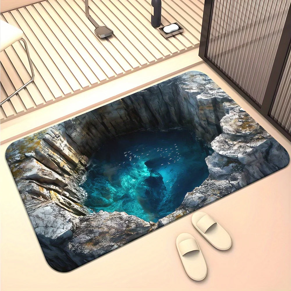 1pc 3D Visual Effect Door Mat - Non-Slip,Machine Washable Polyester Mat with Realistic Stone Design,Absorbent Microfiber Perfect