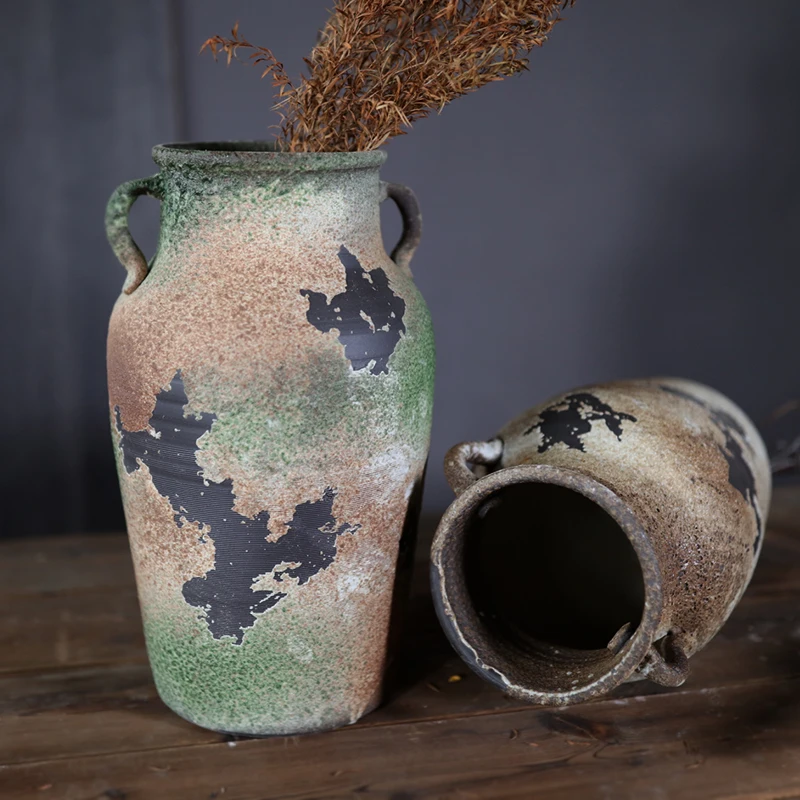 

Jingdezhen ceramic large vase home dead ornament old coarse pottery jar dried flower floor flower arrangement retro