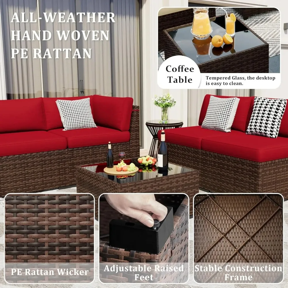 8 Pieces Outdoor Patio Furniture Set with 44" Fire Pit Table Rattan Sectional Conversation Sets w/Gas Fire Pit image 5