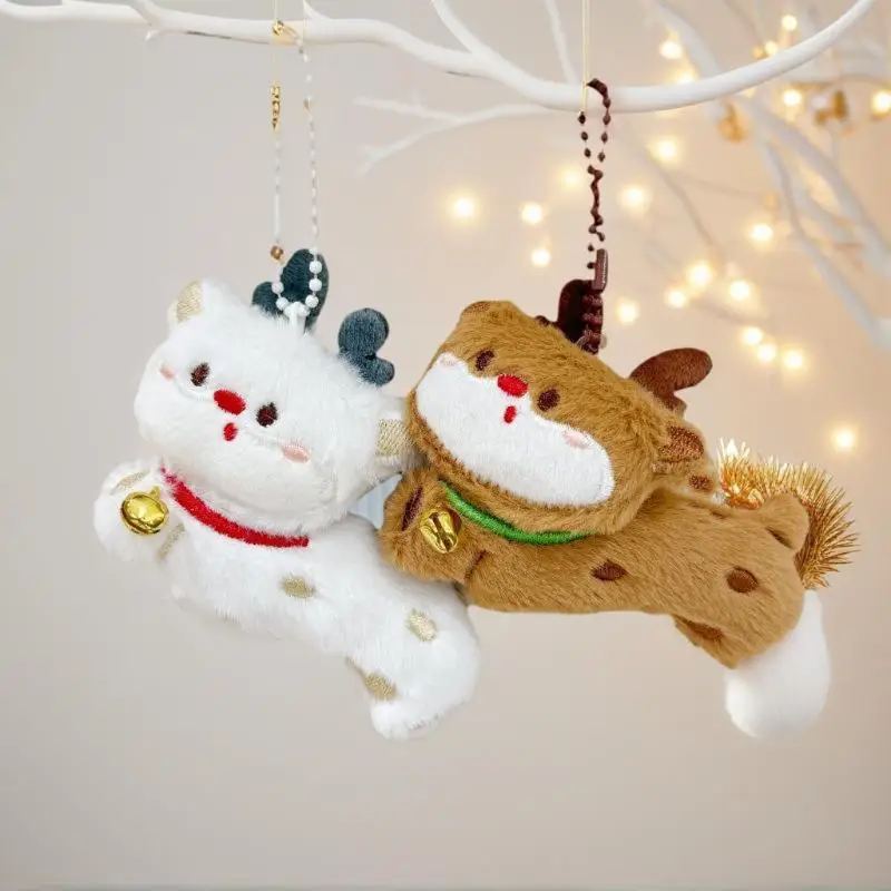 Kawaii الكرتون أفخم سانتا كلوز شجرة عيد الميلاد المفاتيح جميل عيد الميلاد محشوة ألعاب الدمى على ظهره قلادة اكسسوارات الهدايا