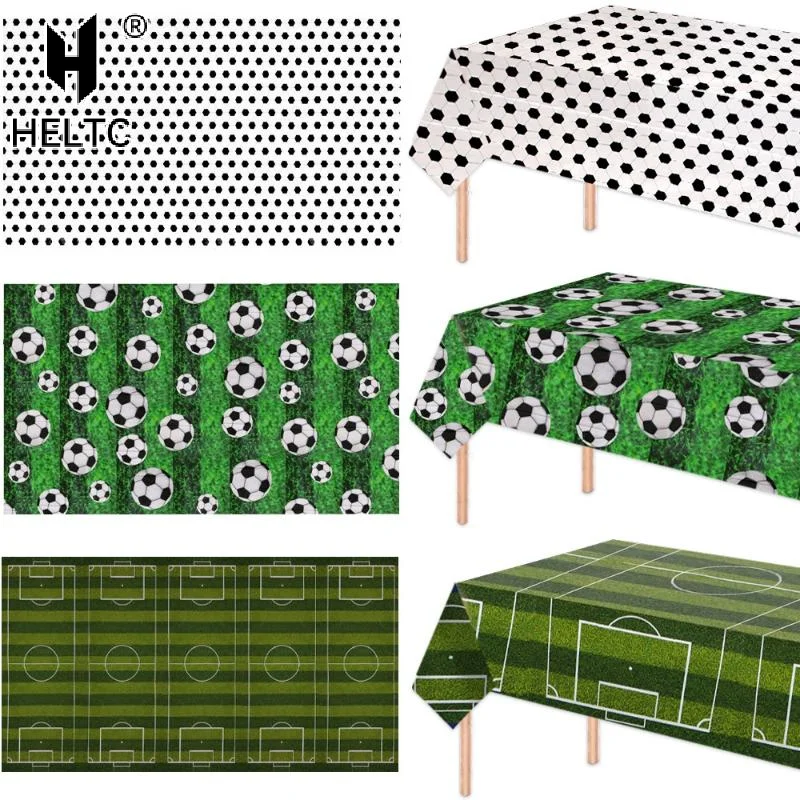 Soccer Themed Green Disposable Tablecloth Football Field Striped Tablecloth Boys' Birthday Party Single Party Outdoor Event