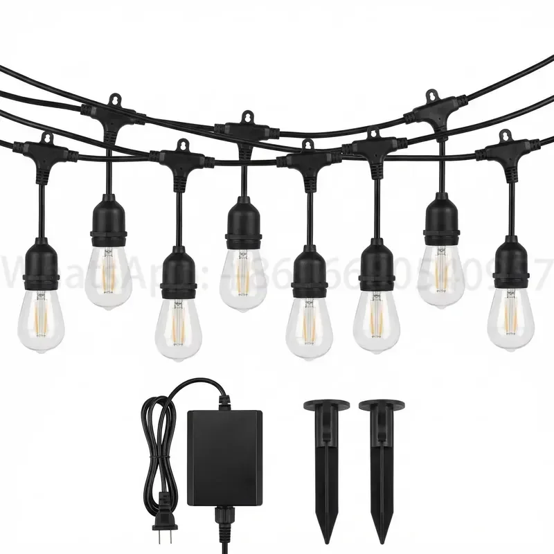 Solar LED 5M S14 E27 Street Garland String Lights Outdoor Waterproof Remote Control Garden Wedding Patio Decor Bulb Fairy