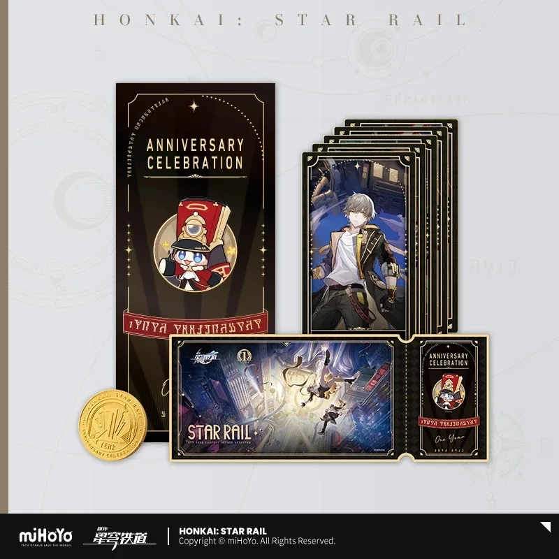

MiHoYo оригинальный официальный набор открыток Honkai Star Rail на первый юбилей, коллекционная открытка, медаль, квитанция, косплей, аниме, подарки