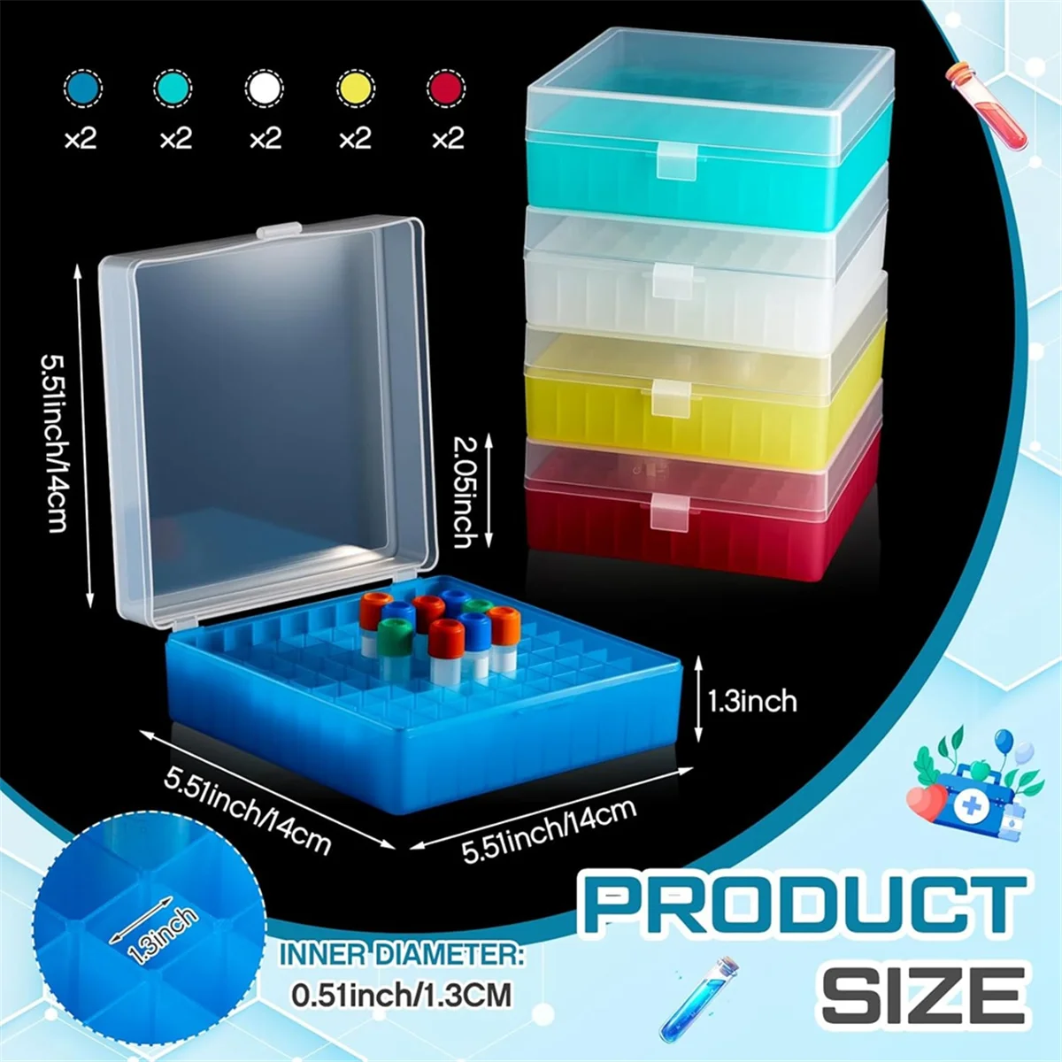 AB52 10 Pack 100 Well Centrifuge Tube Cryogenic Storage Box with Snap Clasp Freezer Box Fit 0.5/1.5/2.0 Ml Vials