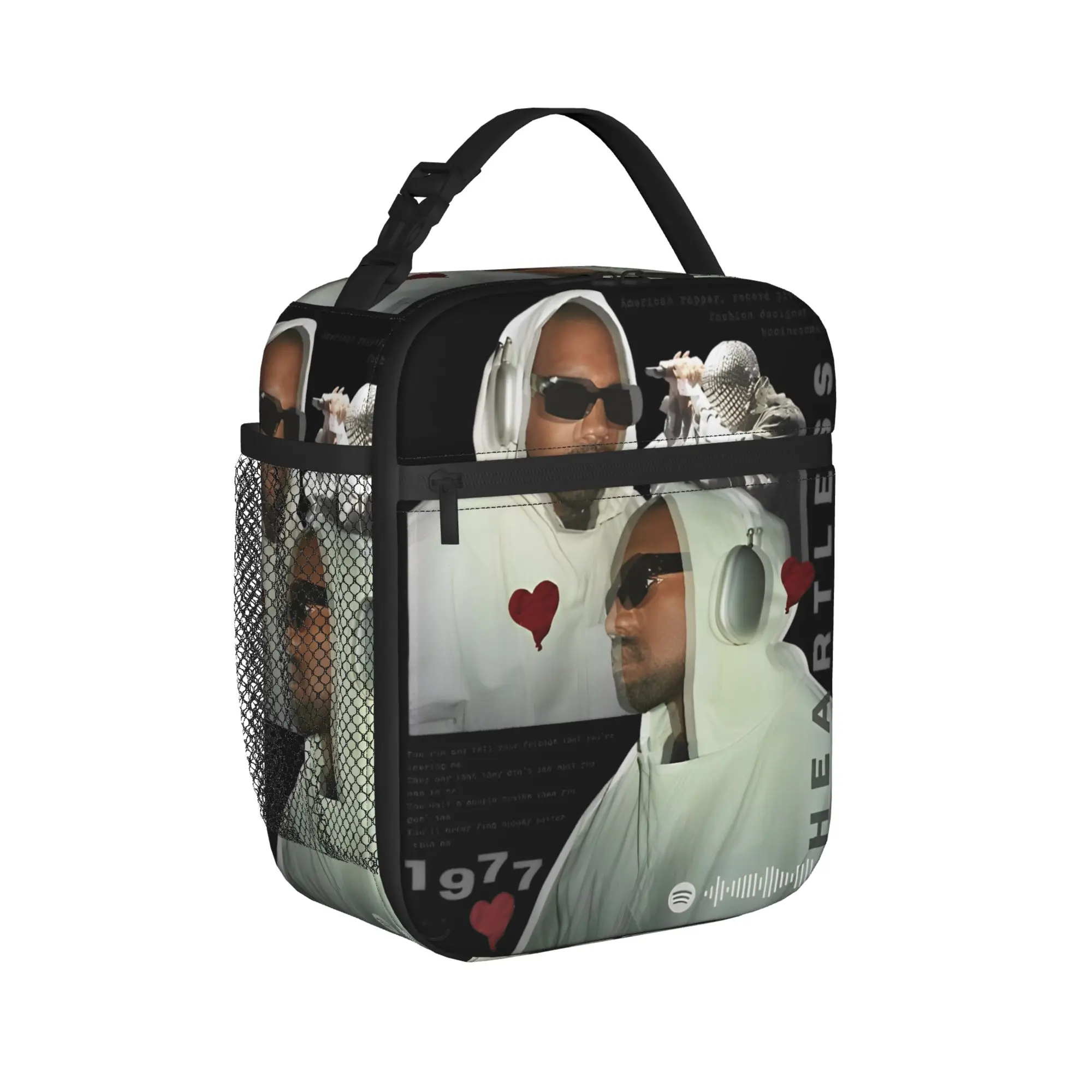 Kanye West Heartless Insulated Lunch Bags Portable Meme Hip Hop Rap Style Reusable Cooler Bag Tote Lunch Box Beach  Picnic Men