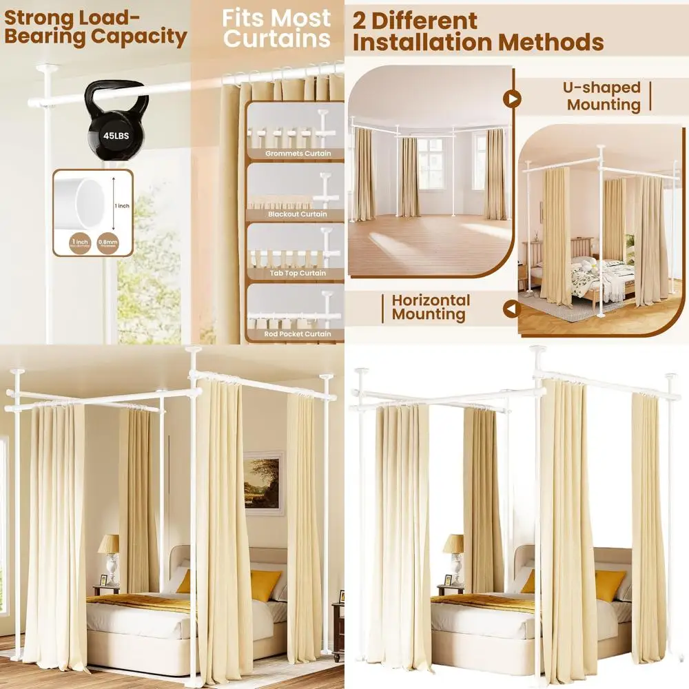 

Adjustable Tension Curtain Rod for Wide Spaces - 28-171 Wide, 4-10ft High, No Drill Privacy Divider, White