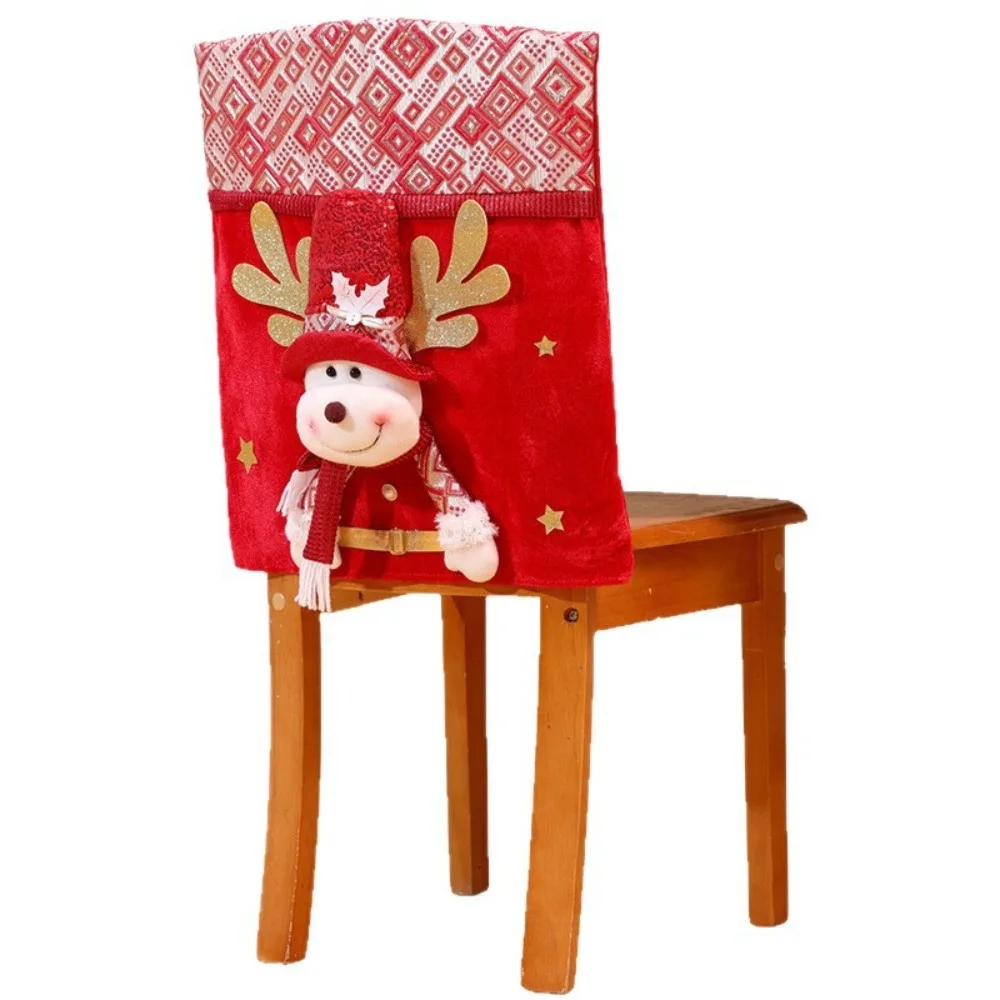 

Cute Cartoon Christmas Chair Cover Soft Removable Christmas Table Decor Snowman Decorative Chair Back Decor Festive