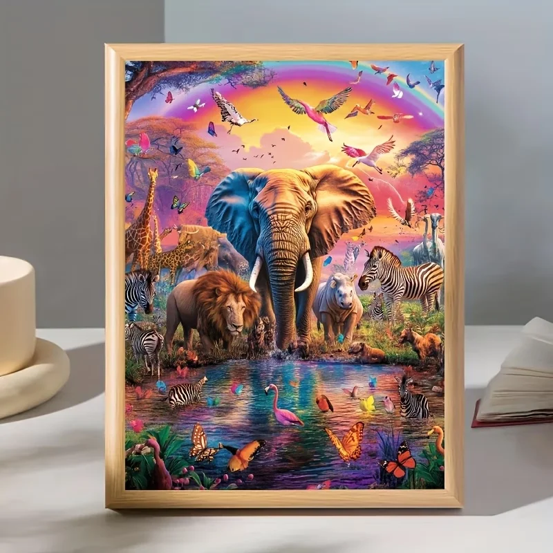 DIY Diamant-Mosaik Schimpansen Elefanten Löwe Giraffe Vollflächiges Diamant-Gemälde 5D Tier-Landschaft Wald Geschenk Strass-Set