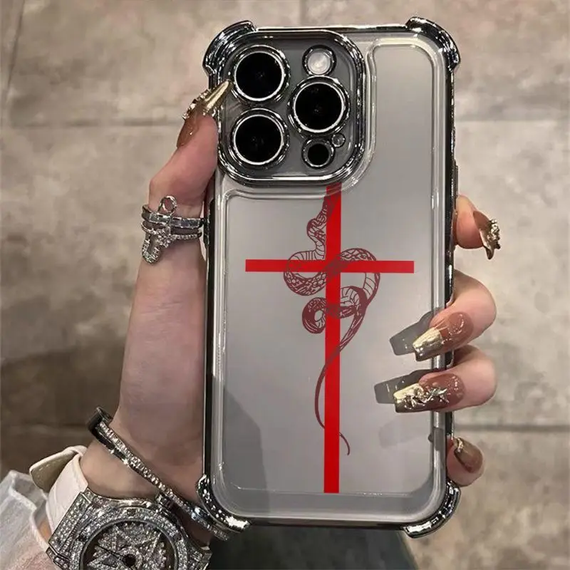 

Transparent Phone Case for iPhone 17 Pro Max 16 Plus 15 14 13 12 11 Chrome Bumper Camera Protection for Male Female Swore Snake