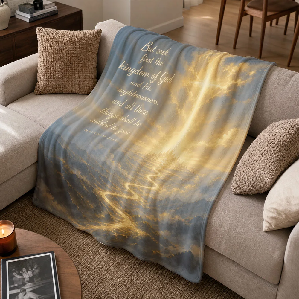 Matthew 6:33 Christian Scripture Verse Throw Blanket Sofa Cozy Couch Decor Faith Gift Accent Textile Home Decor