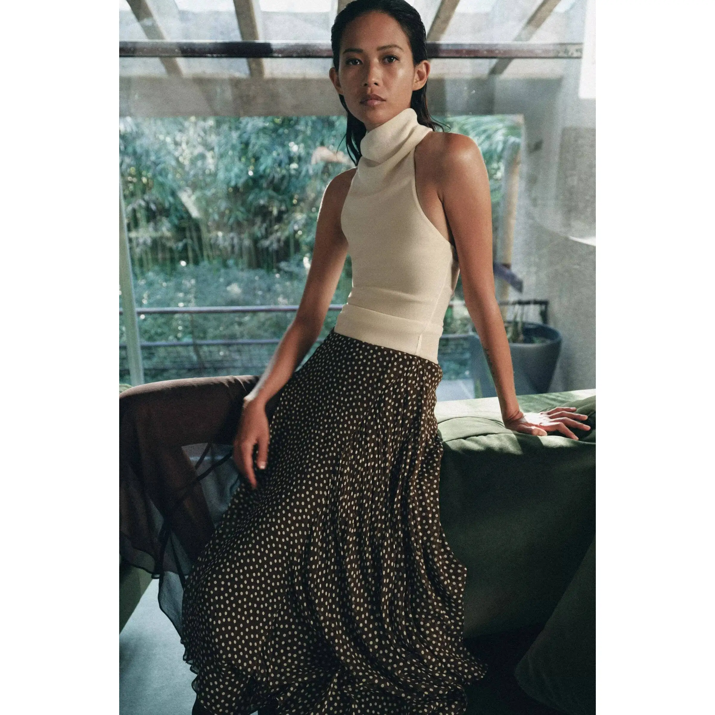 Fashionable Asymmetric Polka Dot Skirt for Women Standard Cut Spring Season Polyester Fiber Printed Skirt mid Waist Design