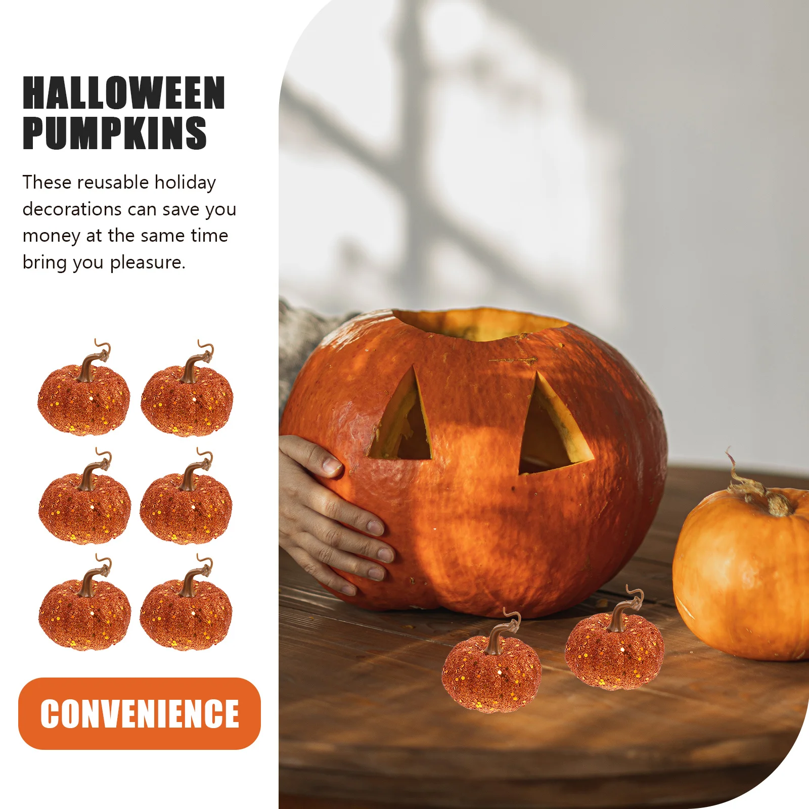

6Pcs Sequined Artificial Halloween Pumpkins Hanging Decor Foam Pumpkins Festival Party Decoration Ornaments Foams Pumpkin Decor