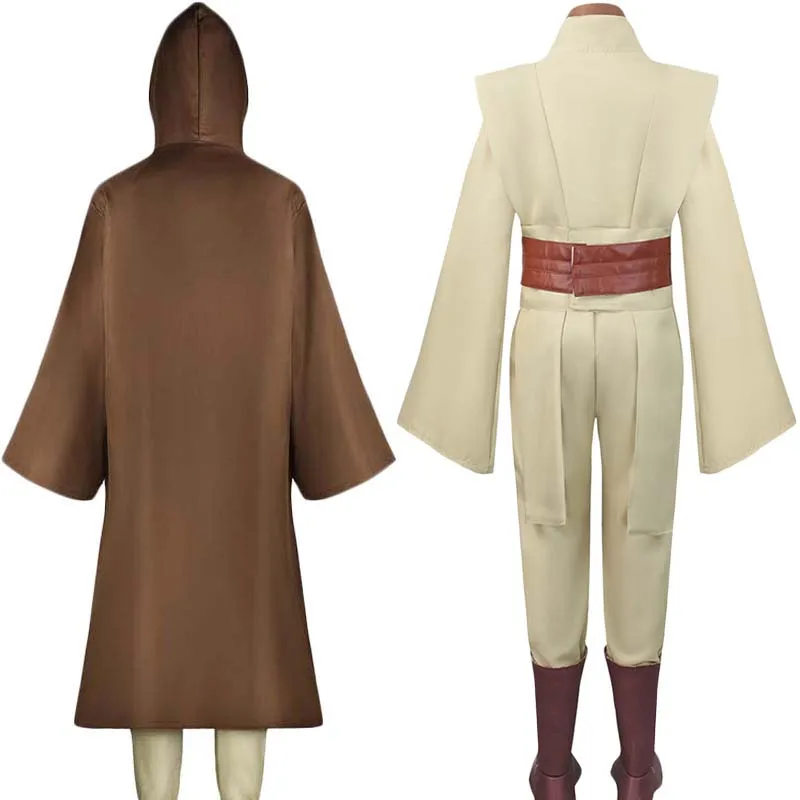 Obi Wan Kenobi Cosplay Adult Men Hooded Robe Jedi Knight Outfits Laku Tunic Costume Halloween Robe Hooded Uniform Full Set