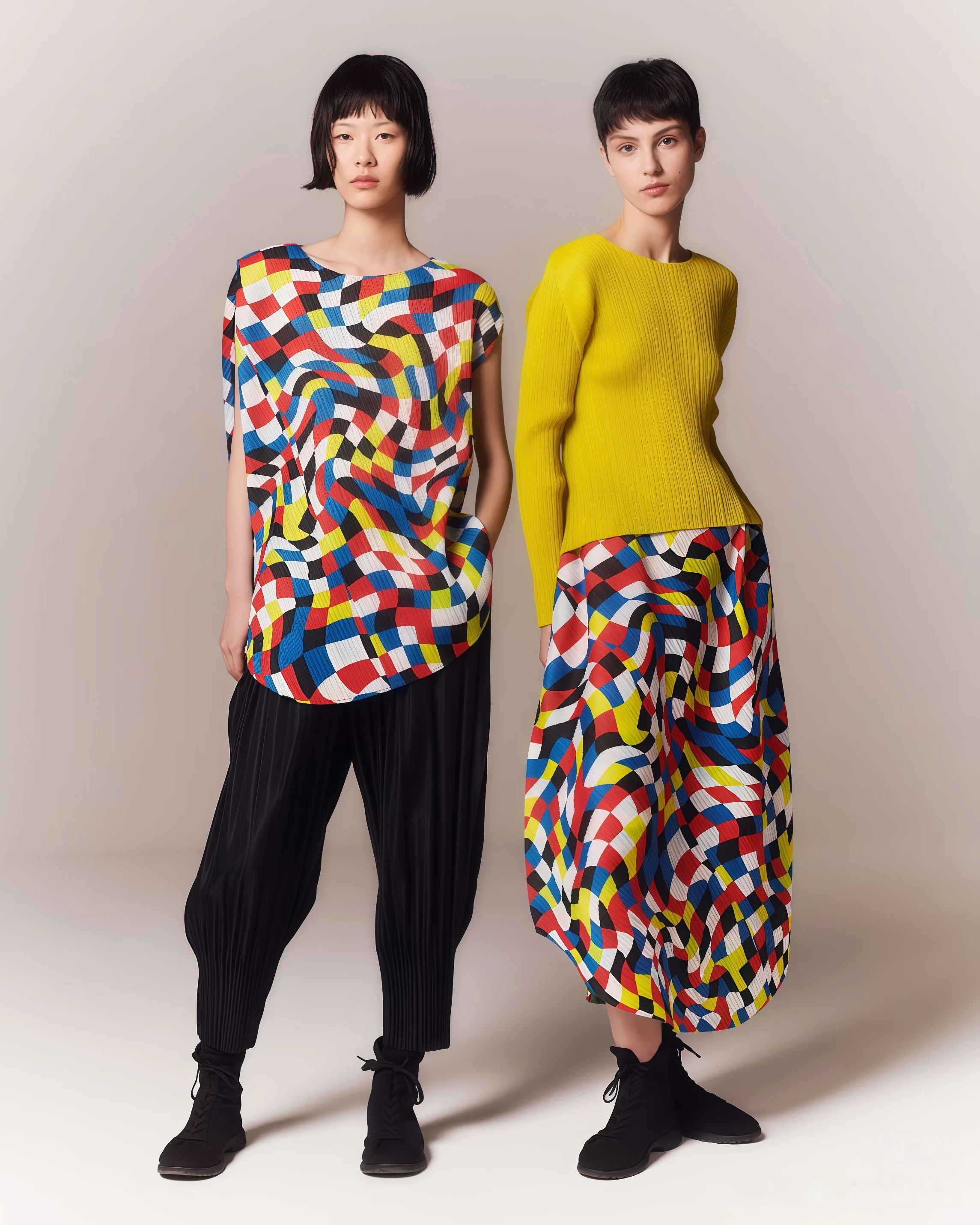 

Плиссированный комплект миди с геометрическим принтом без рукавов, свободный крой, синий, красный, белый узор, мягкая ткань, повседневная одежда, модный шикарный ансамбль