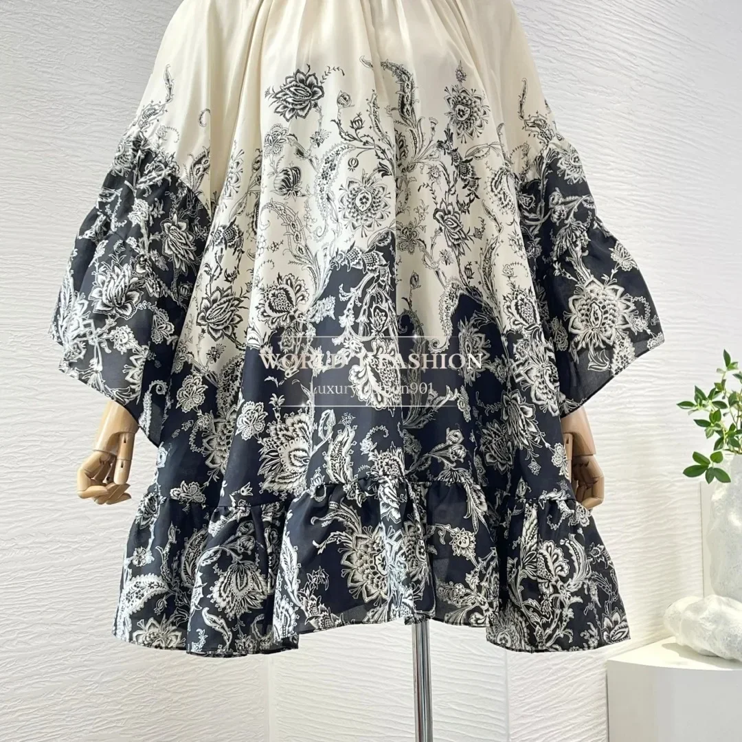 

2025 Women's Fashion Grey Long Sleeve Floral Print Mini Dress