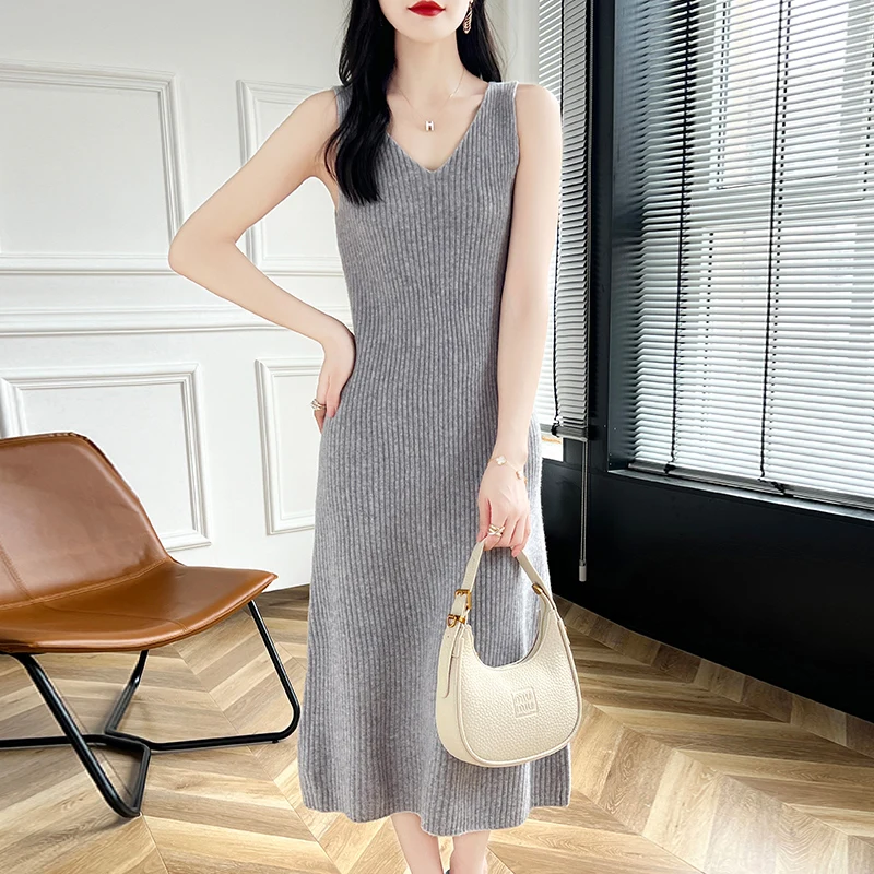 Fall/Winter 2024 New 100 Pure Wool Dress Women's Long A-line Sweater Skirt Knitted Skirt Over the Knee