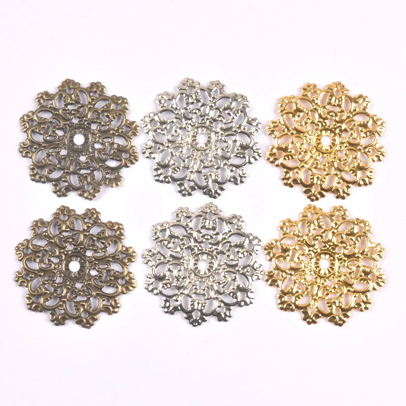 10pcs 3 color Filigree Wraps Flower Connectors Metal Crafts Gift Decoration DIY Findings Jewelry Making 47x47mm YKL0897