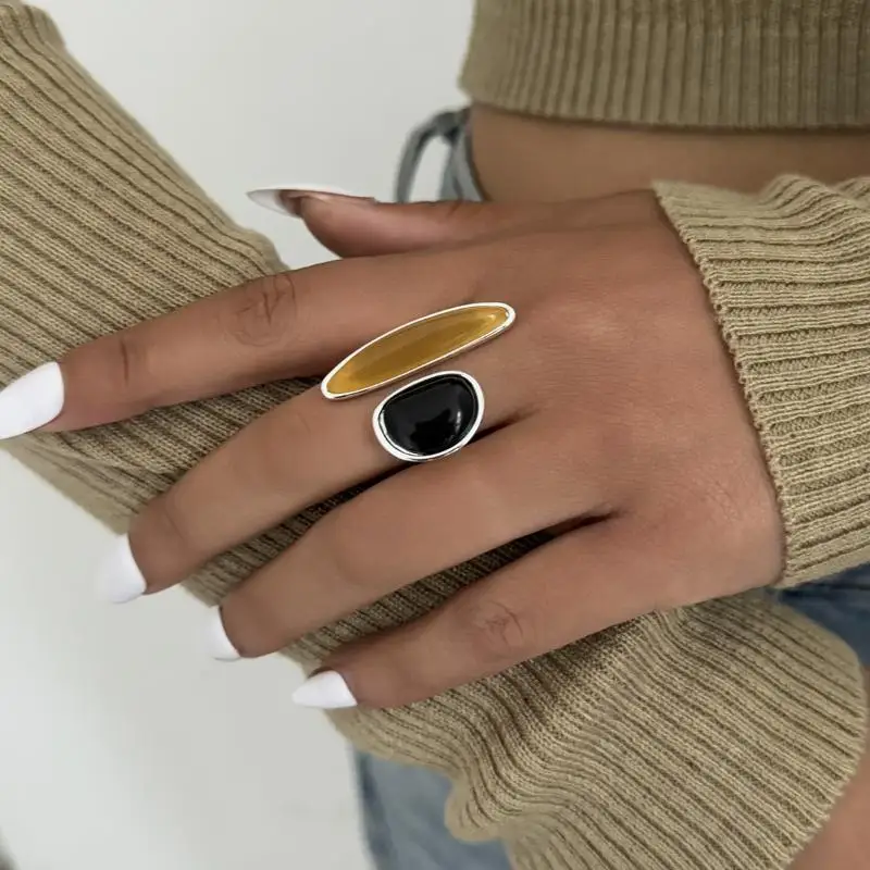 Modischer Unregelmäßiger Edelsteinring, Einzigartiger Verstellbarer Leichter Luxus-Ring im Retro-Geometrischen Design, Schmuck, Urlaubsaccessoire, Geschenk – Detail 11