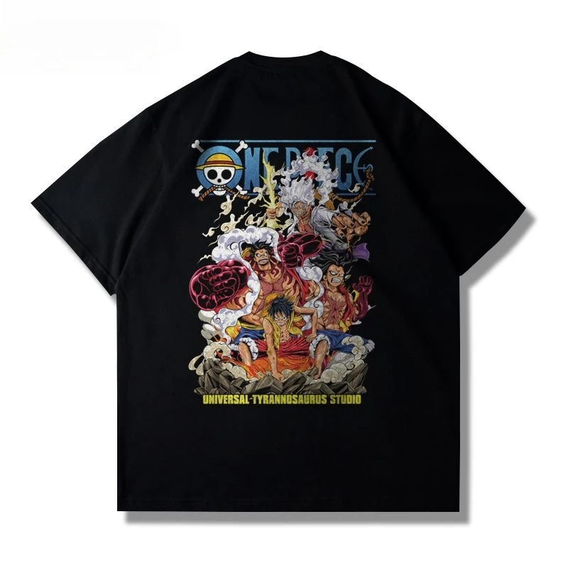 

Japanese Animation Trendy Brand Luffy Five-speed Nika ONE PIECE Short-sleeved T-shirt Men's and Women's Summer Pure Cotton Loose