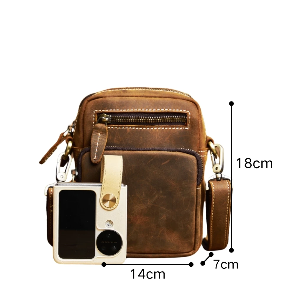 PHILI BULL Genuine Leather Men\'s Leather Chest Bag Vintage Sling Bag For Men Crossbody Shoulder Bag Casual Small Backpack