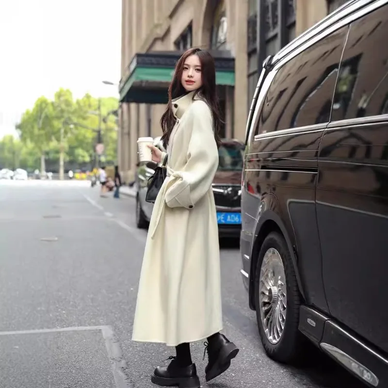 2026 Autumn and Winter New Double-sided Wool Coat Long Thicken Notched Collar Belted Warm Double Faced Women's Coat