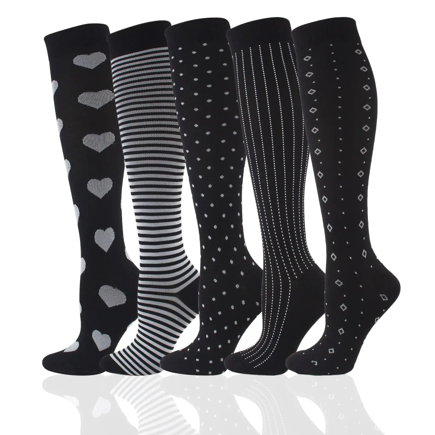 Quality New Compression Socks Black Heart Dot Stripe Men\'s Business Socks Women Dress Long Tube Socks For Gifts Thigh High Socks