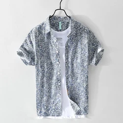 Summer Fashion Japanese Style Vintage Printed Cardigan Blouse Male Turn Down Collar Casual Shirt Hombre Short Sleeve Buttons Top