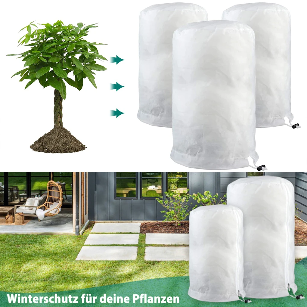 Plant Cold Protection Cover Non-woven Fabric Plant Cover with Drawstring Zipper Plant Winter Frost Prevention Cover Antifreeze