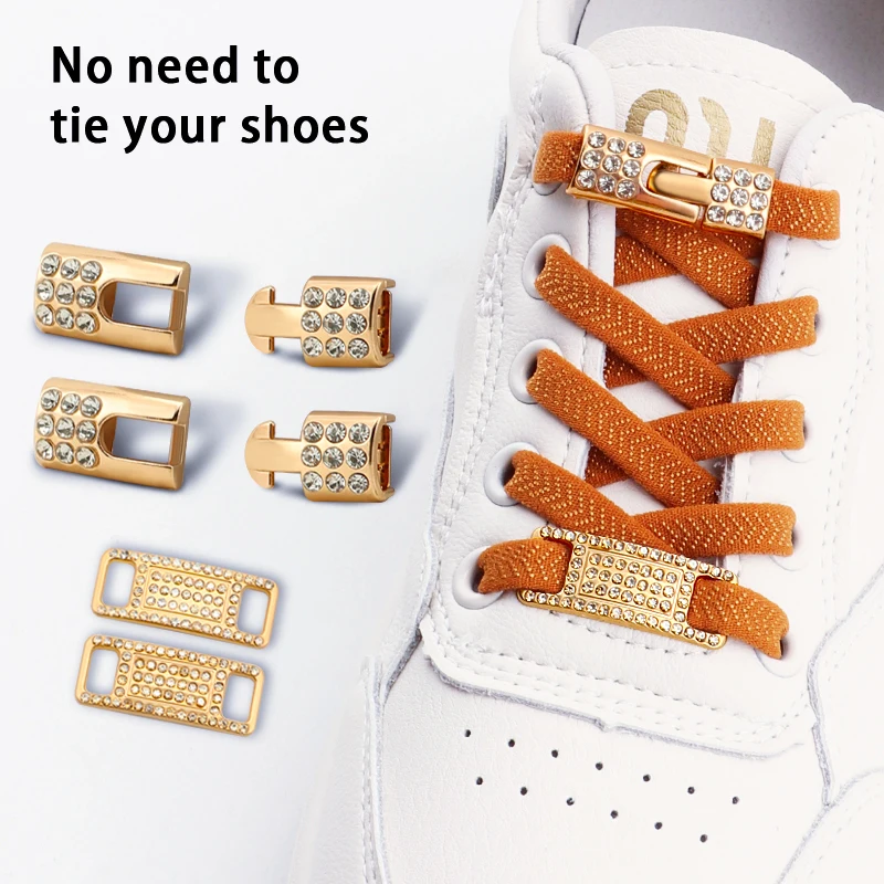 1 Pair Elastic No Tie Shoe Laces Bling Diamond Cross Locks Shoelace Charms Sneakers Buckle for AF1 Metal Shoelaces for Woman Man
